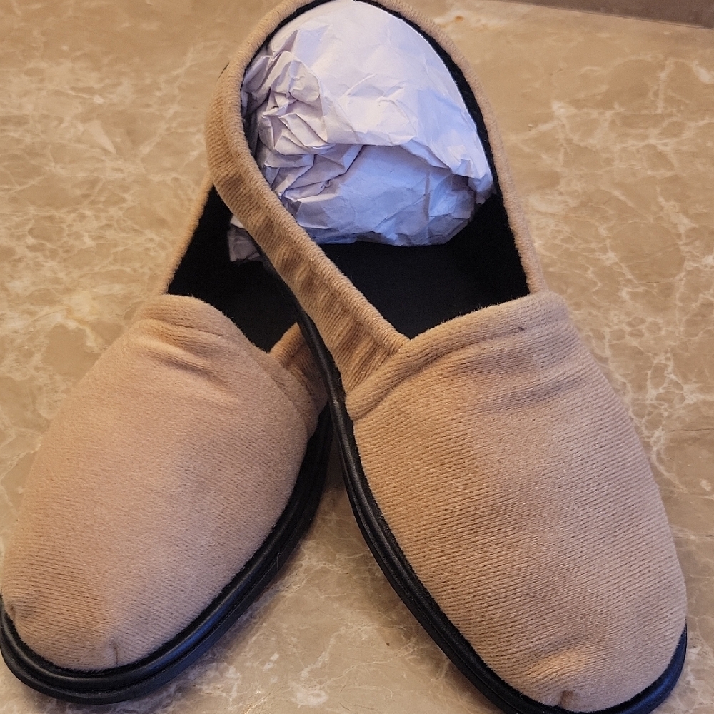 Tan Canvas Slip-On Loafers with Black Sole